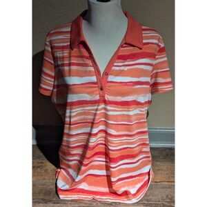 Zenergy by Chico's Size 3 (US 14/16) Golf Polo - Orange Stripe Performance!